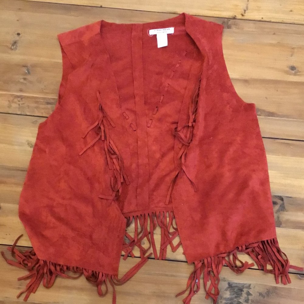 Faux suede vest with fringe